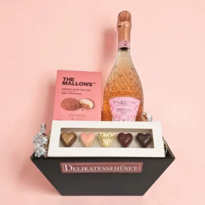Gavekurv - med rosé bobler og fyldte chokolader
